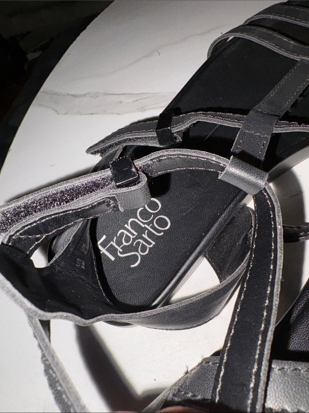 Franco Sarto Black Strappy T‑Bar Flat Sandals - Picture 8 of 9